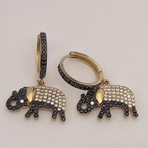 925 Sterling silver elephant hoops earrings cz 18k yellow gold plated